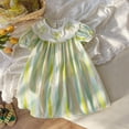 thumbnail image 2 of Toddler Girls Dresses Peter Pan Collar Flare Sleeve Bow Embroider Color Stripe Dress Childrens Girl Summer Holiday Dance Party Princess Dresses，3 -4 Years, 2 of 4