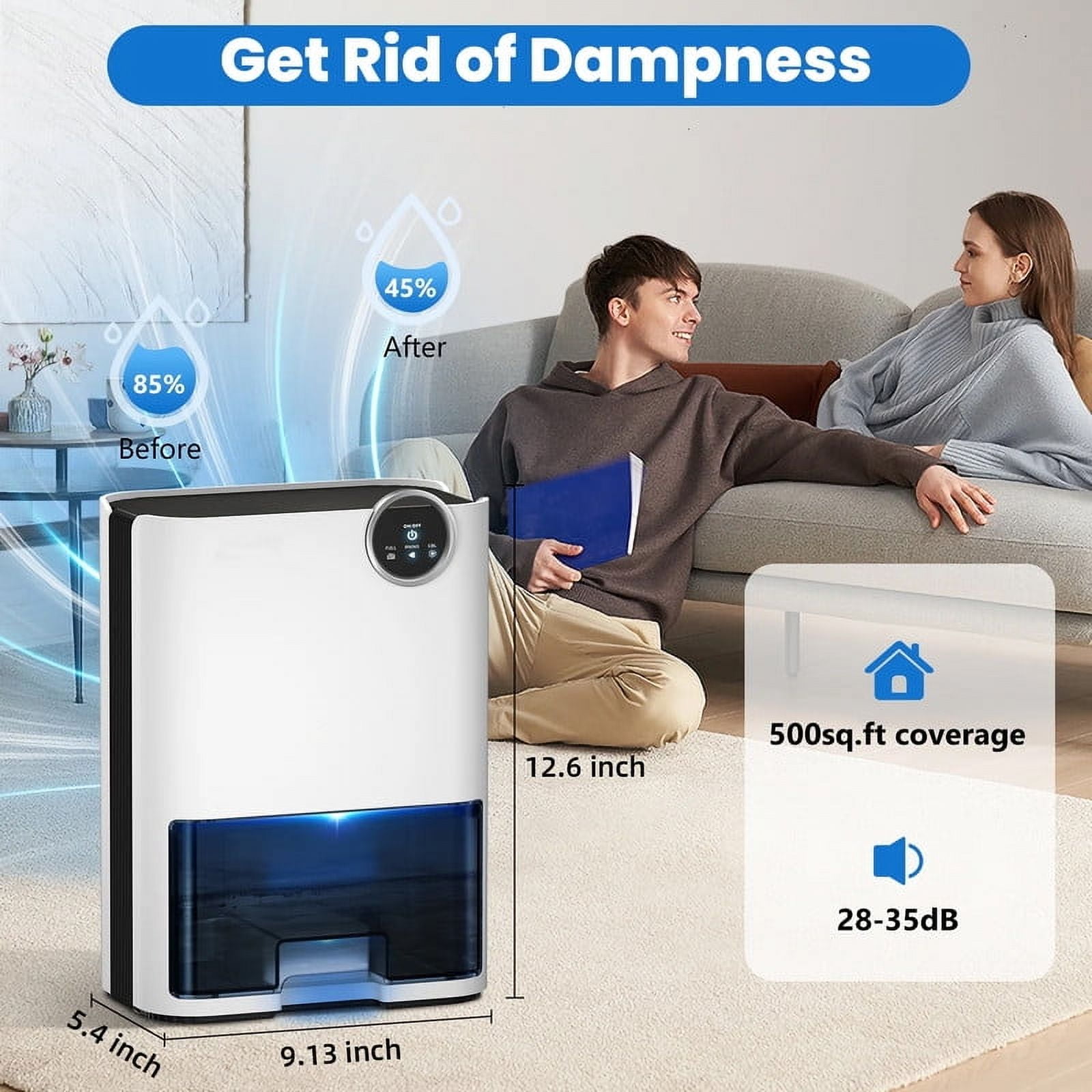 Hingming Electric Dehumidifier for Home, 70 OZ Tank, Auto Shutoff