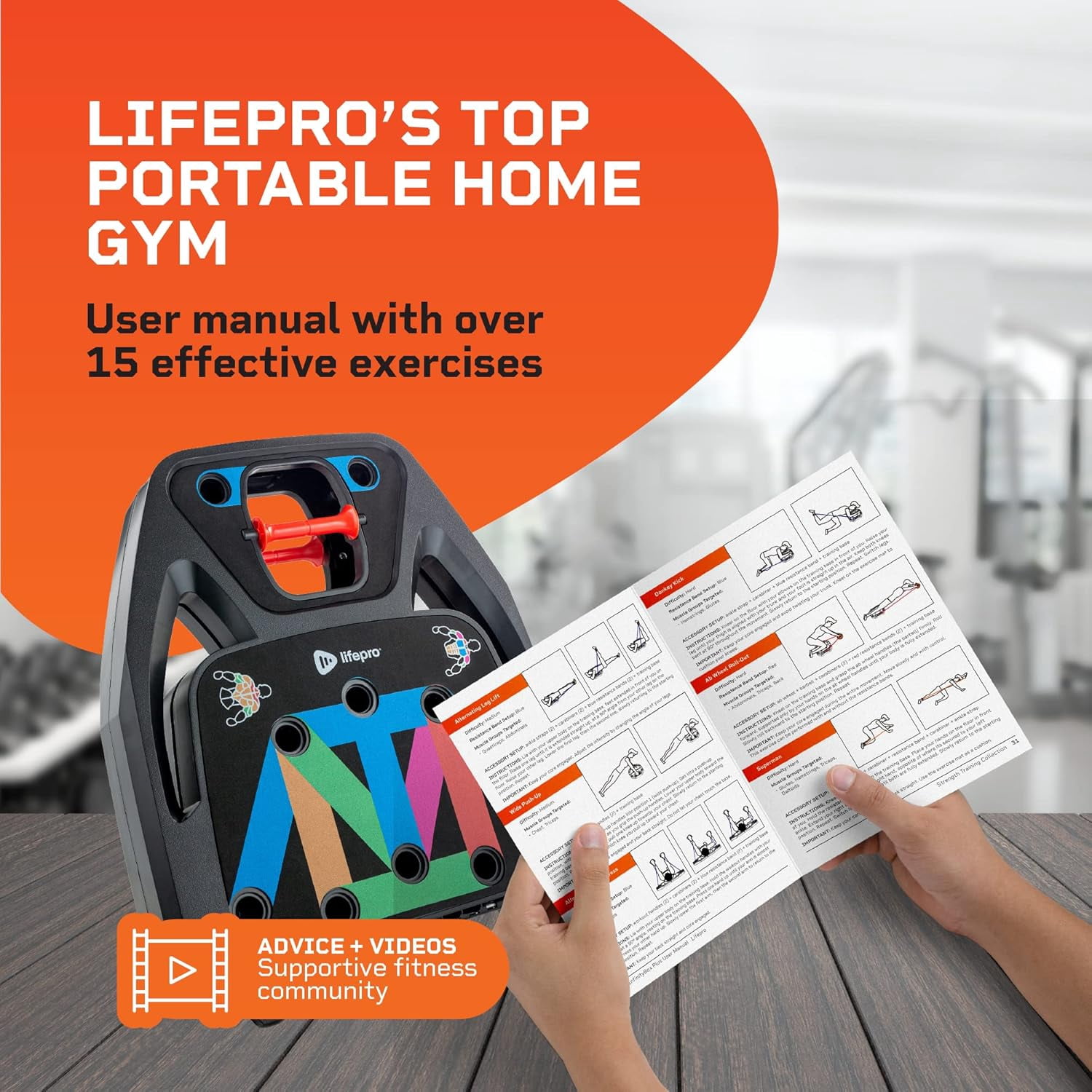 LifePro Portable Home Gym Push Up Board with Resistance Bands Full Body Workout Kit Push Up Training Rack Compact Home Workout Platform - Black