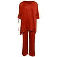 thumbnail image 4 of Women's 2 Piece Summer Set - Tie Waist V-Neck Cap Sleeve Top & Wide Leg Pants, Breathable Outfit, 4 of 4