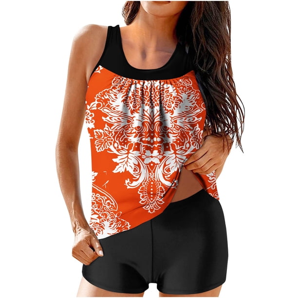 Modesto Trajes de Baño para las Mujeres Multicolor Patrón de Impresión, Pantalones Cortos de Cintura Alta Y Sling Top para la Playa, Piscina Y Regalos de Vacaciones