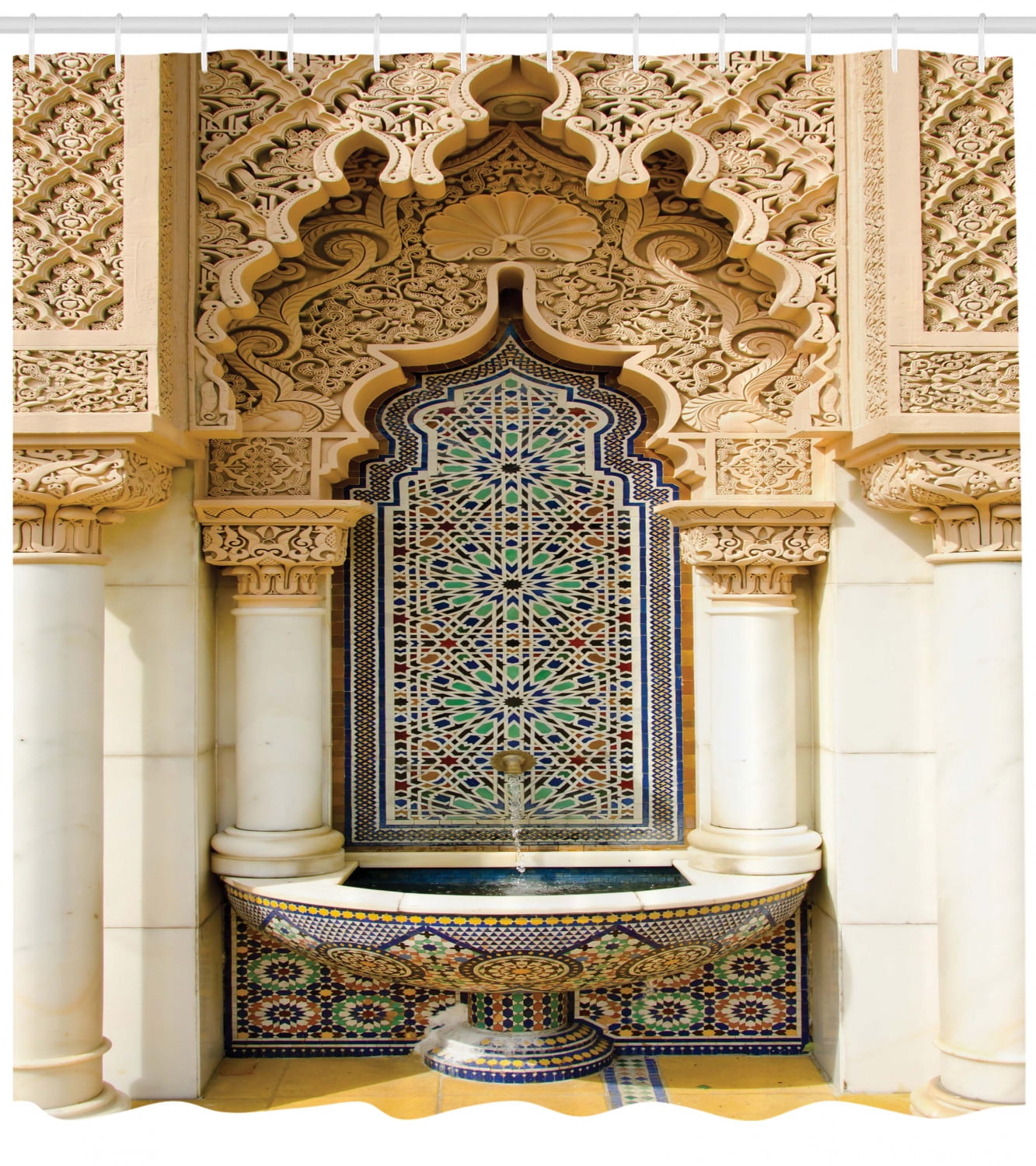Moroccan Decor Shower Curtain Set Vintage Building Design Islamic Housing Art Historic Exterior Facade Mosaic Tap Bathroom Accessories 69w X 70l Inches By Ambesonne Walmart Com Walmart Com