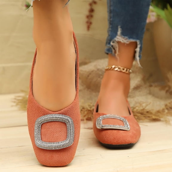 Women's Casual Spring Loafers Flat Bottom Round Toe Moccasins All-Match Outdoor Shoes for Everyday Wear Orange
