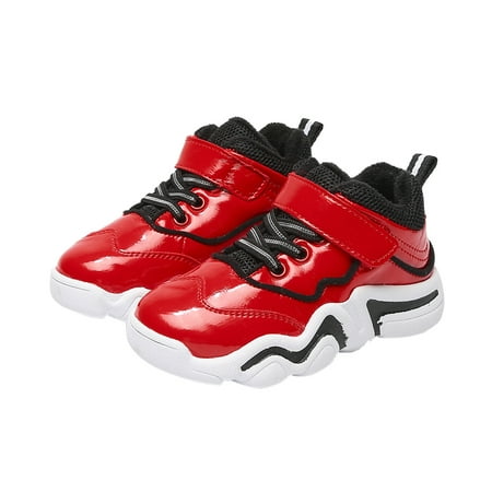 Leather Shoes For Baby Boys Clearance Sales Spring And Autumn Leather Boys Fashion Lightweight Breathable Wear-Resistant Sports Casual Shoes Red 15-18 Months
