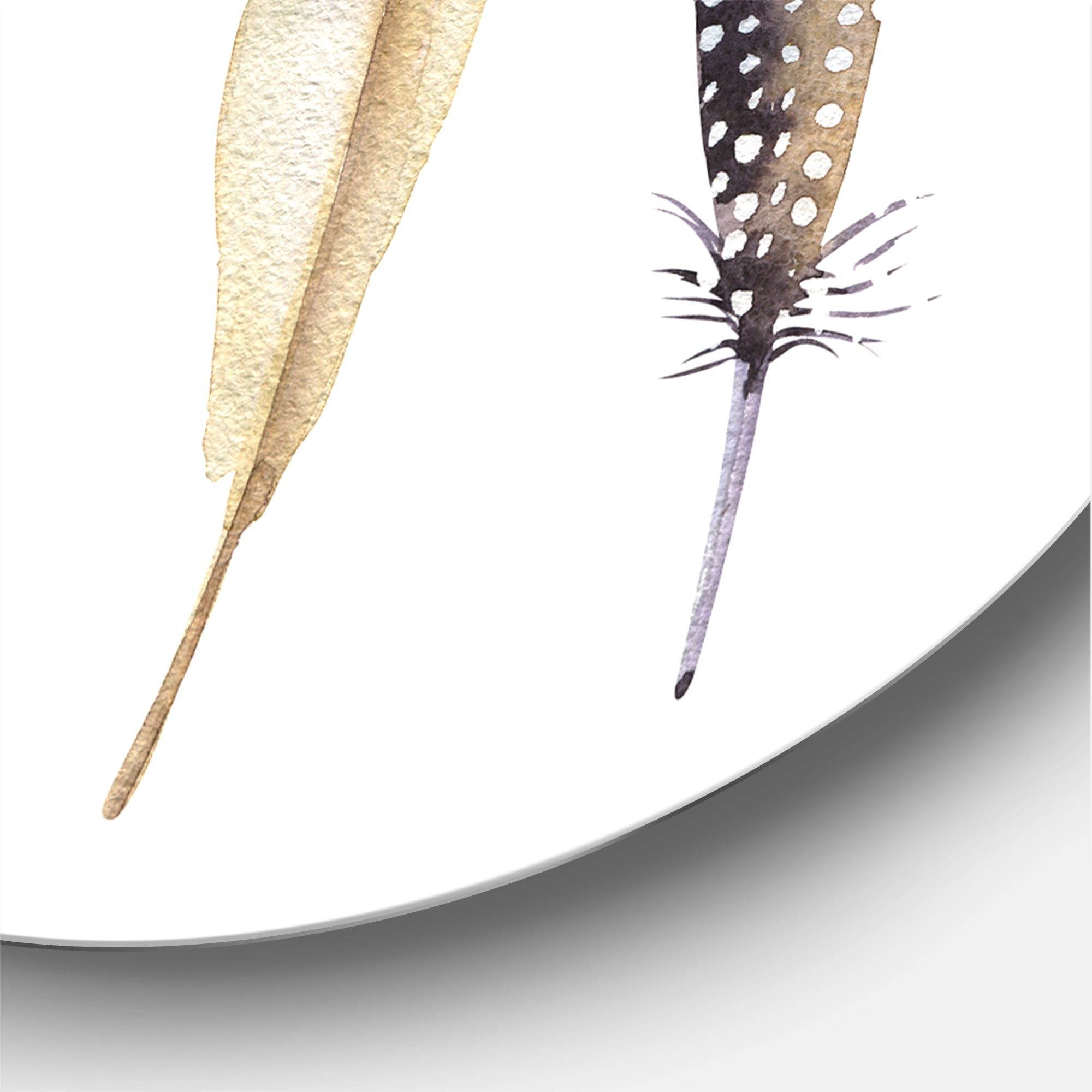 Designart 'Dark Gray Feathers Boho Ethnic II' Bohemian & Eclectic Circle Metal Wall Art 23x23 - Disc of 23