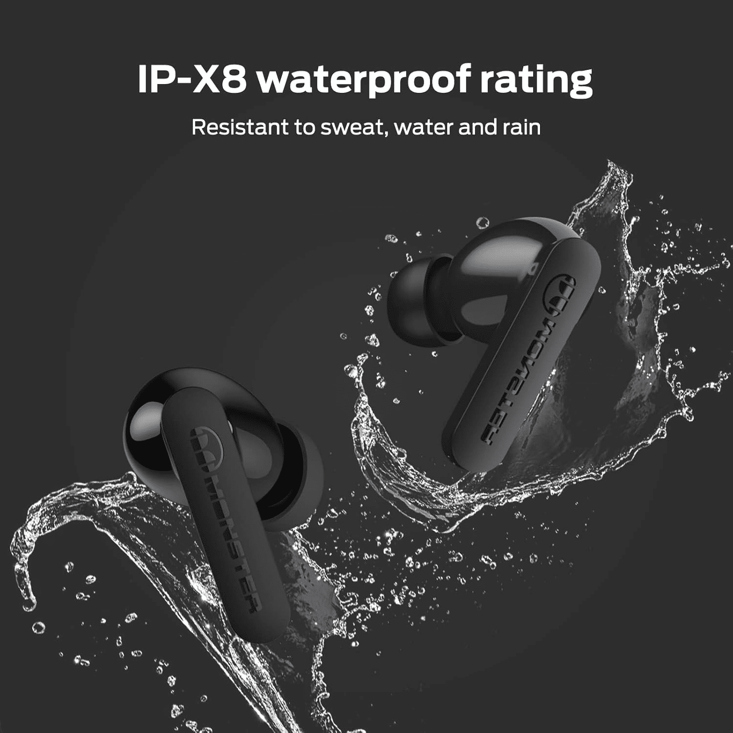 Monster N-Lite Clear Talk Wireless Earbuds Bluetooth 5.3 Headphones, IPX8 Waterproof in-Ear Stereo Earphones 60H Playtime, with Fast Charging for Sport, Bright Silver