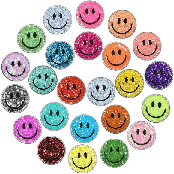 Iron On Patches Juinte Smile Face Neon Chenilla, 5 cm, 24 unidades