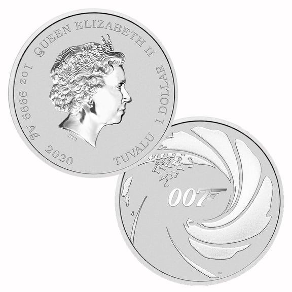 Perth Mint Tuvalu 2020 $1 1oz 007 James Bond .9999 Silver Coin - Brilliant Uncirculated