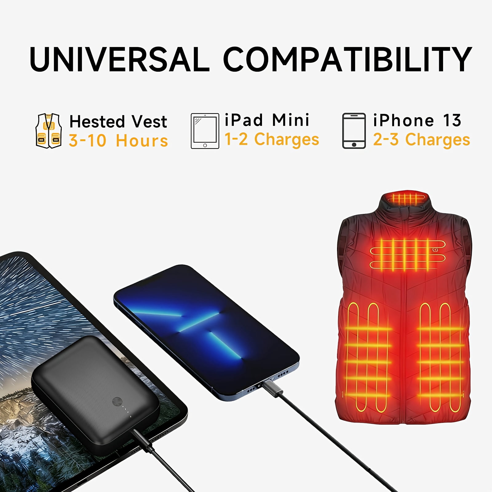 5V 3A Rechargeable Battery Pack For Heated Vest 10000mAh Battery, Power Bank Suitable For Smart Phone, Wireless Earphone, for smart Watch