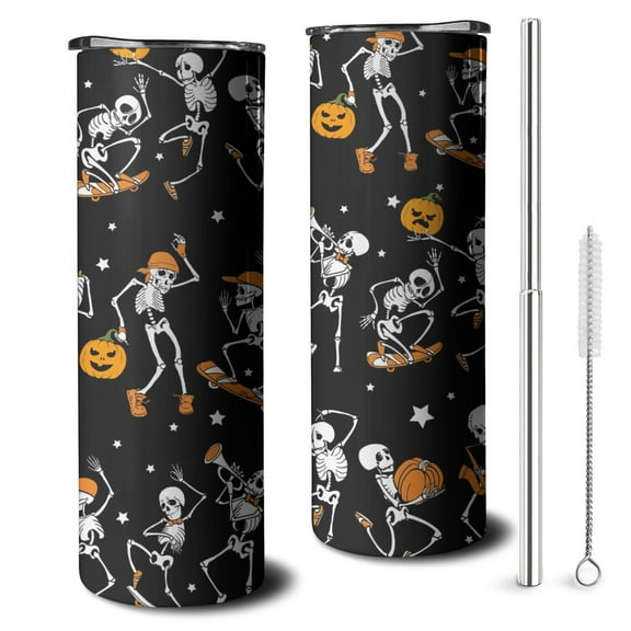 Halloween Ghost 20oz Skinny Tumbler with Straw - Spooky Cute Design Stainless Steel Drinkware
