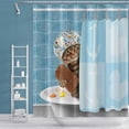 thumbnail image 1 of Cortina de ducha divertida para baño de gatito y gato, gorro de ducha de Animal bonito, toalla, pato, espuma blanca, cortina de baño a cuadros azul y azulejo, 72x72 pulgadas, 1 of 5