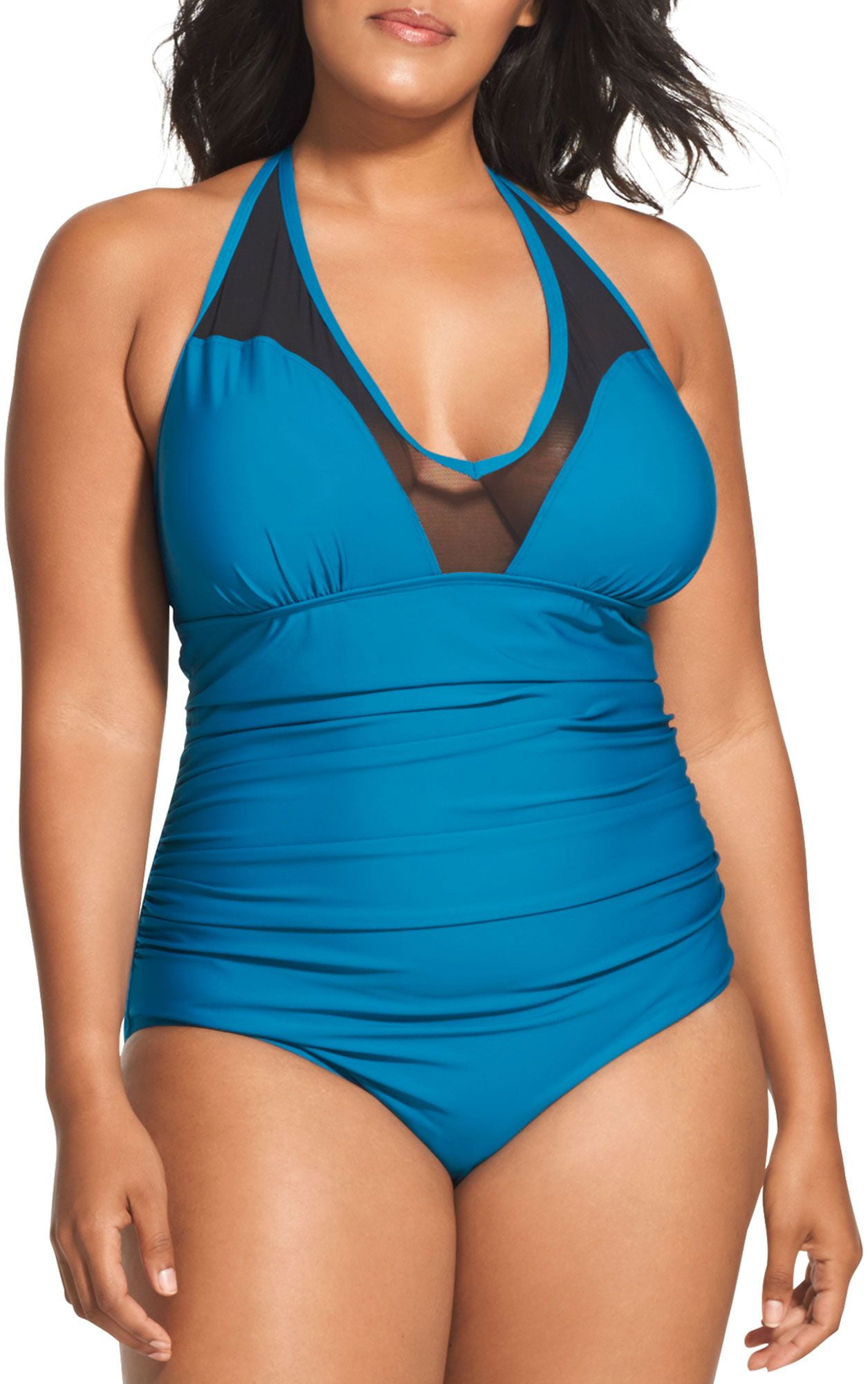 Speedo Women's Plus Size Mesh VNeck One Piece Swimsuit