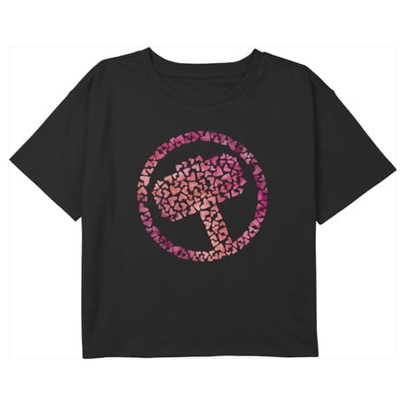 Girl s Marvel Thor Heart Hammer Logo Graphic Cropped T-Shirt Black X Small
