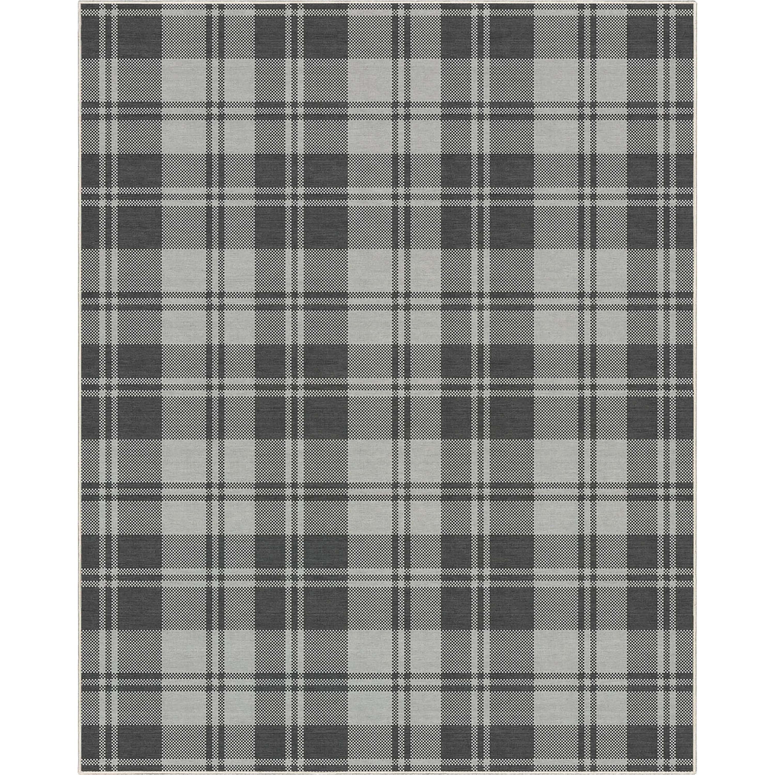 Well Woven Apollo Plaid Modern Dark Grey Flat Pile Easy to Clean 7'7" x 9'10" Area Rug for Living Room Dining Room Bedroom and Kitchen
