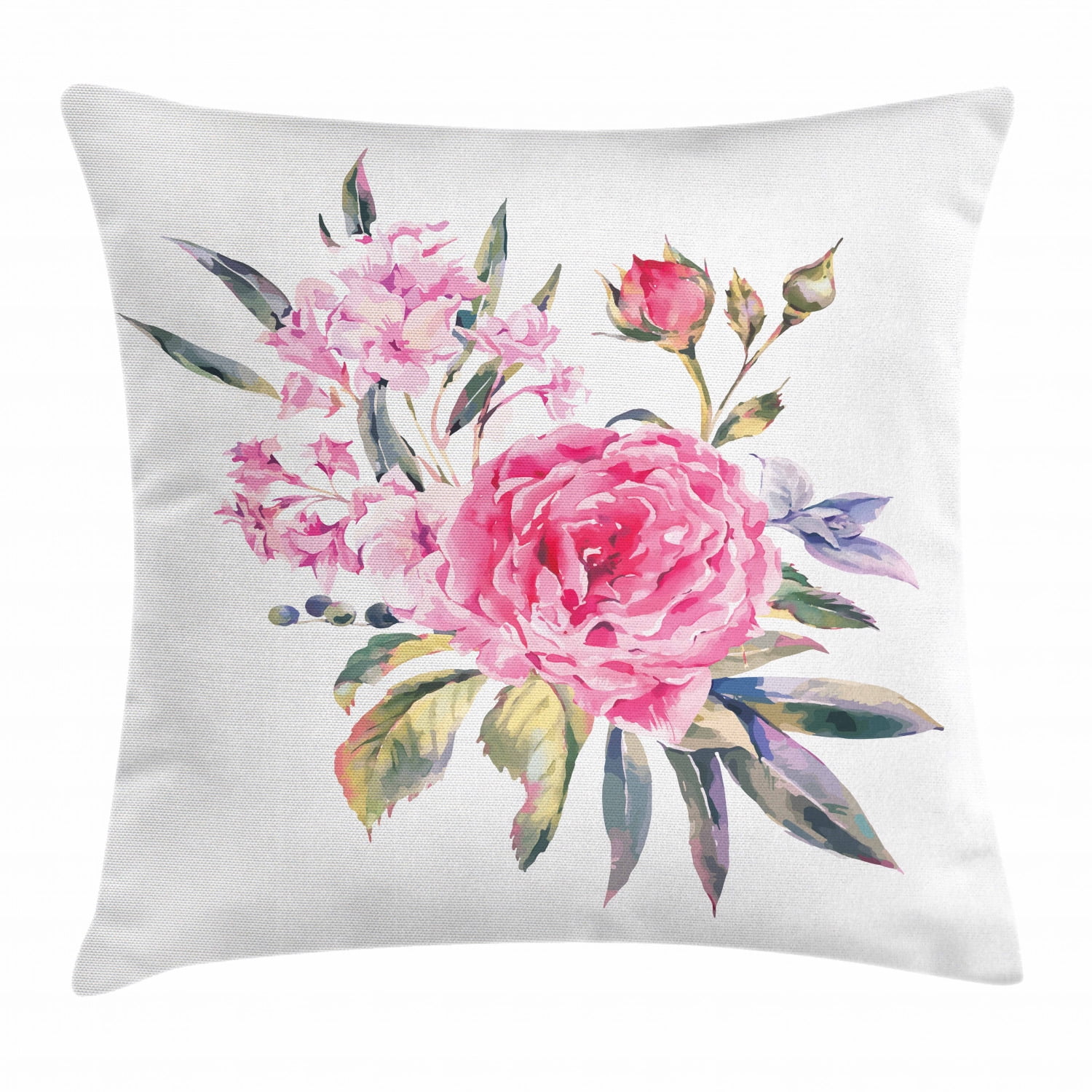 Floral Throw Pillow Cushion Cover Romantic Watercolor Bouquet With Buds Of Roses And Wildflowers Vintage Botany Theme Decorative Square Accent Pillow Case 24 X 24 Inches Multicolor By Ambesonne Walmart Com Walmart Com