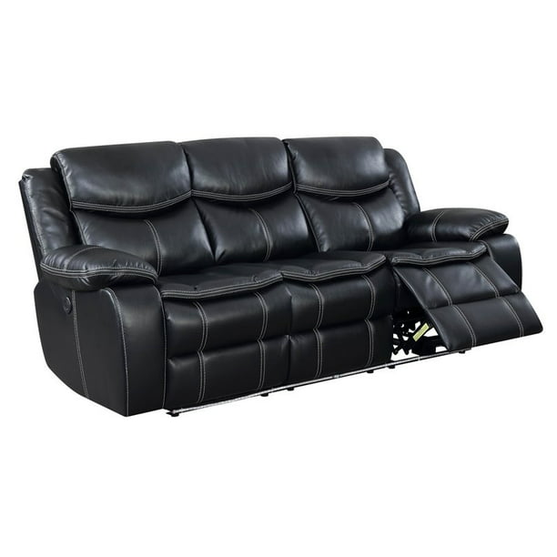Furniture Of America Stanton Faux, Black Real Leather Reclining Sofa
