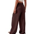 thumbnail image 3 of Womens Casual Pants Casual Loose Wide Leg Trousers Elastic Waist Pure Color Linen Blend Straight Pants, 3 of 6