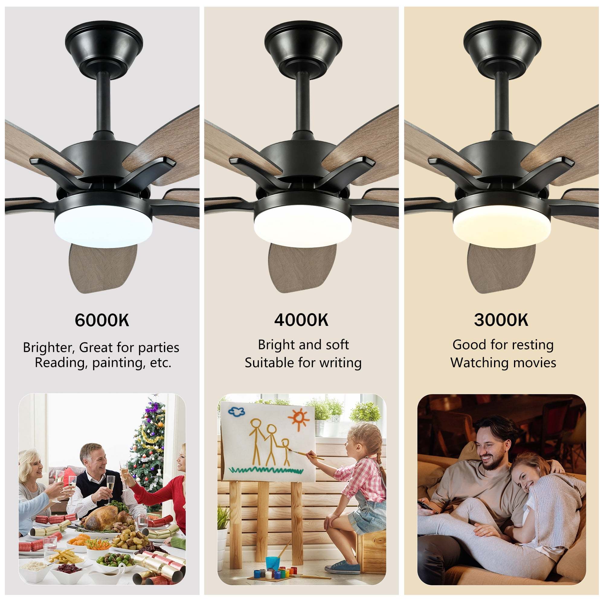 Leumius 48" Ceiling Fan with Lights and Remote Control,Quiet DC Motor Ceiling Fans 6 Speed Levels,Reversible Ceiling Fan for Patio Living Room Bedroom Office