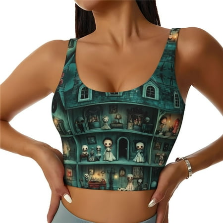 Sports Bras for Women High Support  Halloween Scary Dollhouse A Workout Tank Tops Woman  Yoga Bra with Removable Cups