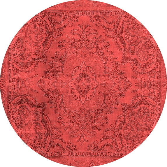 Ahgly Company Machine Washable Indoor Round Abstract Red Modern Area Rugs, 7' Round