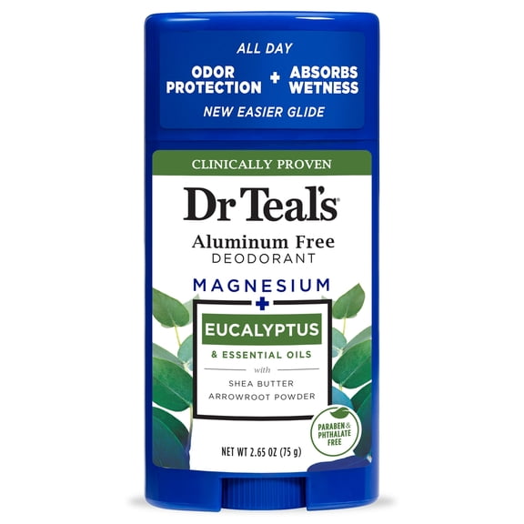 Dr Teal's Aluminum Free Deodorant, Eucalyptus with Essential Oils, 2.65 oz - 2 Pack