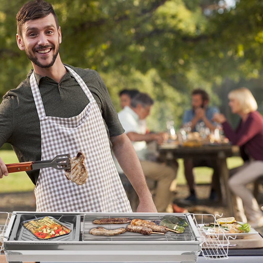 HiiKaa Portable Charcoal Grill,Outdoor BBQ Grill for Christmas Picnic,Family Gathering and Backyard Barbecue with Storage Bag & Non-Stick Frying Pan,Silver