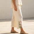 thumbnail image 6 of Utoimkio Women's Cropped Pants Linen Elastic Waist Floral Embroidery Capri Trousers with Side Pockets for Summer Beach Daily Walk, 6 of 9