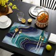 thumbnail image 3 of Blue Green Gold Marble Pattern Summer Placemats Table Placemats Set Of 6-Linen Kitchen Washable Placemats Table Mats 11.8"x17.7" Non-Slip Heat Resistant, 3 of 5