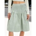 thumbnail image 4 of Green Pleated High-Waist A-Line Midi Skirt For Women, 4 of 7