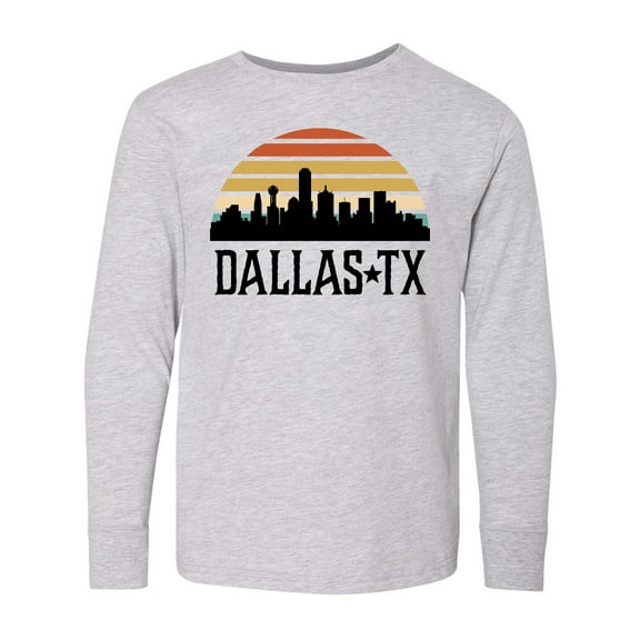 Inktastic Dallas Texas Skyline Vintage Long Sleeve Youth T-Shirt