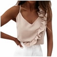 thumbnail image 2 of DuoJiaJ Women Summer V-Neck Tops Pure Color Ruffles Backless Sleeveless Tops Blouse Summer Tank Tops Women Beige S, 2 of 2