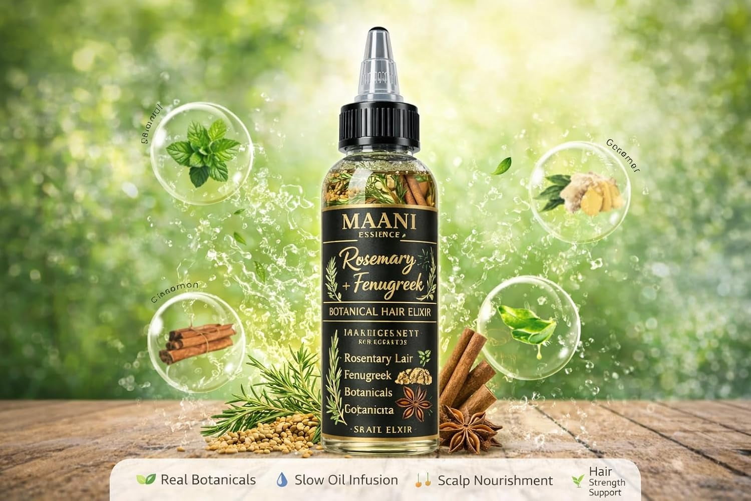 Rosemary & Fenugreek Hair Oil Rapid Hair Growth – with Real Rosemary Leaves, Fenugreek Seeds, Cinnamon & Star Anise – Herbal Hair Growth Infused with Castor Oil 120ML