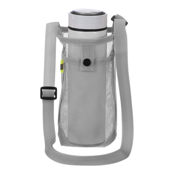 Water Bottle Holder with Shoulder Strap, Mesh Water Bottle Sleeve Bag, Crossbody Bottles Carrier Sling Pouch for Hiking Gym Camping Walking Travel, Light Gray
