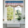 thumbnail image 2 of Blue Pink Tie Up Valances Curtain, Adjustable Kitchen Brown Gradient Wood Grain Vintage Farmhouse Valances for Windows Decor, Rod Pocket Short Curtains Set for Bedroom/Bathroom, 54"x18", 2 of 8