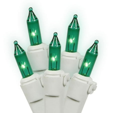 Vickerman 50 Green Mini Light Set on White Wire, 16' Christmas Light Strand