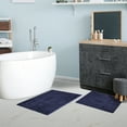 thumbnail image 2 of Cotton Solid 2-Piece Navy Blue Highly Absorbent Non-Slip Backing Bath Rug Set by Superior, 2 of 6