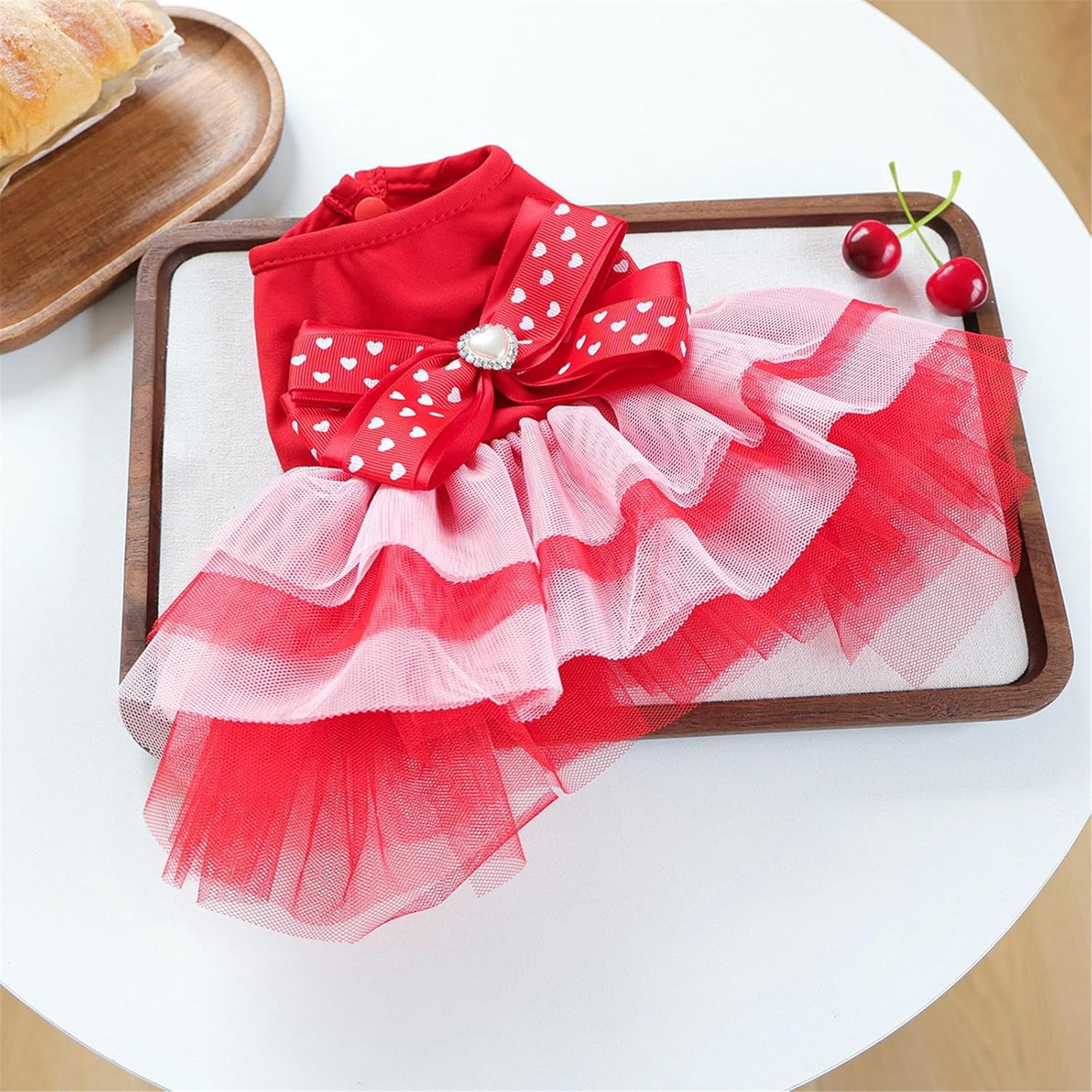 HQREA Red Dog Dresses for Small Dogs Girl Summer Clothes Puppy Cake Skirt Pet Wedding Birthday Outfits for Chihuahua Yorkie