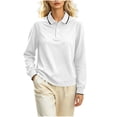thumbnail image 2 of QUNYINEY Casual Polo Shirts for Women Long Sleeve White Work Tops Business Classic Fit Collared Button Pullover Womens Shirts, 2 of 7