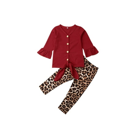 

LEVEFORD Baby Girls Solid Ruffle Sleeve T-Shirt Tops Legging Pants Set
