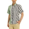 thumbnail image 4 of INSPIRE CHIC Men's Hawaiian Short Sleeve Button Down Color Block Stripe Shirts M Light Green Black, 4 of 6