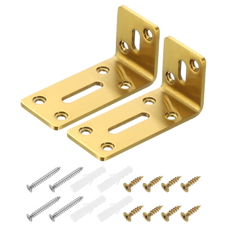 Uxcell 2 Pack Adjustable L-Shape Corner Brace 40 x 80 x 35mm l Corner Brace Slotted Joint Right Angle Bracket with Screws for Fixing Furniture Wood Shelves Cabinet Shelf Rose Gold