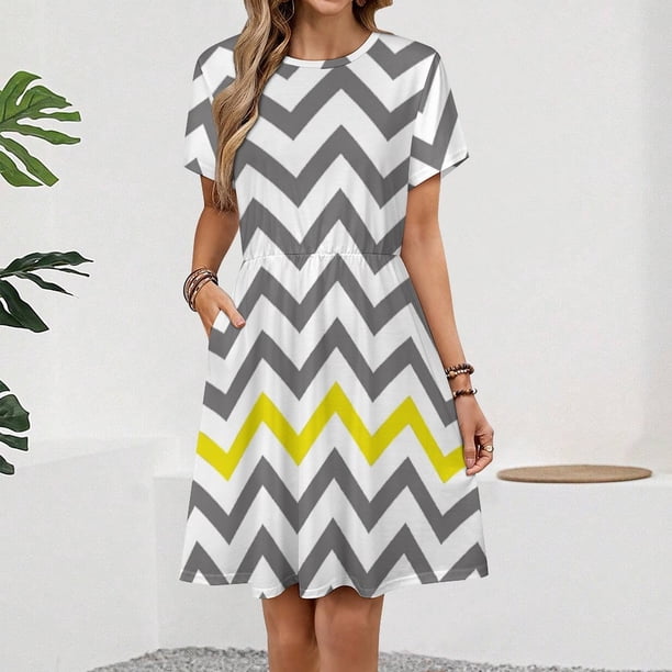 Yellow Grey Chevron Pattern Sundress Short Sleeve Dress Summer Women Clothes Dress for Women Dresses - Walmart Business Supplies Yellow Grey Chevron Pattern Sundress Short Sleeve Dress Summer Women Clothes Dress for Women Dresses - Walmart Business Supplies