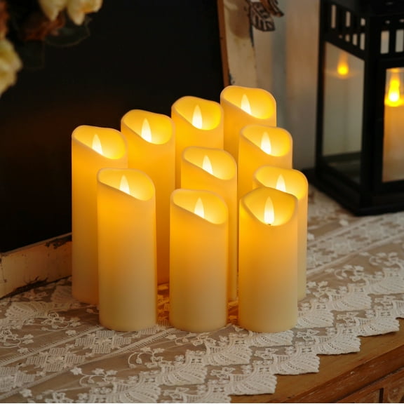Amagic 10pcs Battery Operated LED Pillar Candles With Timer And Remote, Flickering LED Candles, Ivory, For Home Decor, Christmas, Halloween