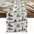 thumbnail image 2 of Vintage Farmhouse Ocean Table Runner, Country Nautical Grey Sea Ships Castles Map Cotton Linen Kitchen Table Decoration Washable Dining Tabletop Runners for Home Party Decor 13x72 Inches, 2 of 9