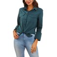 thumbnail image 3 of Innerwin Blouse Button Down Ladies Shirts Holiday Pockets Comfy Tops Denim Blue S, 3 of 7