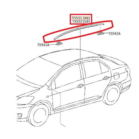 Furulu Pair Left Right Car Side Roof Drip Moulding Set For Toyota Yaris Sedan 2007-2011