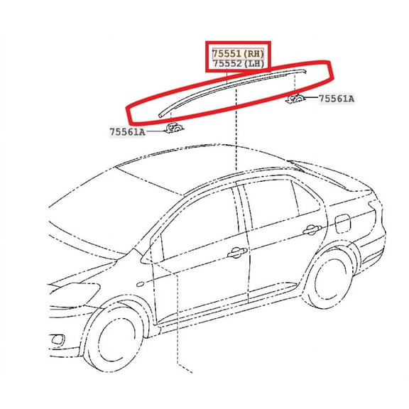 Furulu Pair Left Right Car Side Roof Drip Moulding Set For Toyota Yaris Sedan 2007-2011