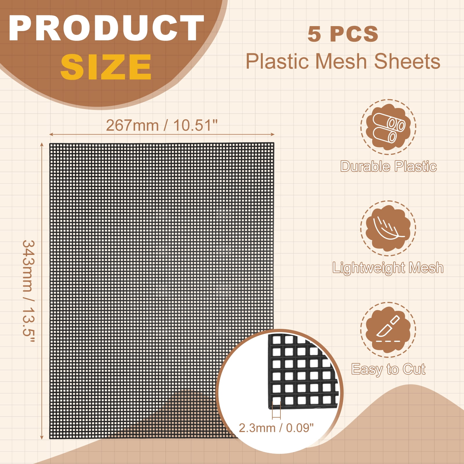 Uxcell 5 Pack Mesh Canvas Sheets, 10.5 x 13.5 Inch Plastic Canvas, Eye Mesh for Embroidery, Crafting, Knit and Crochet Project, Bag Making, Home Decoration, Black