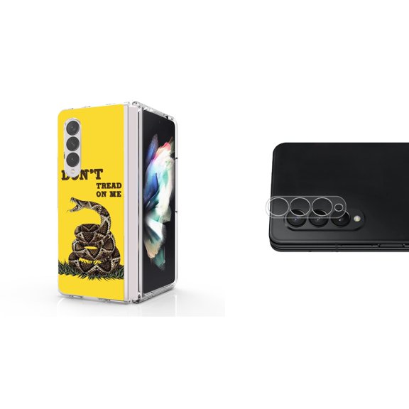 Accessory Bundle for Galaxy Z Fold 4: Slim Snap-On Case (Don't Tread on Me), Rear Camera Glass Protector