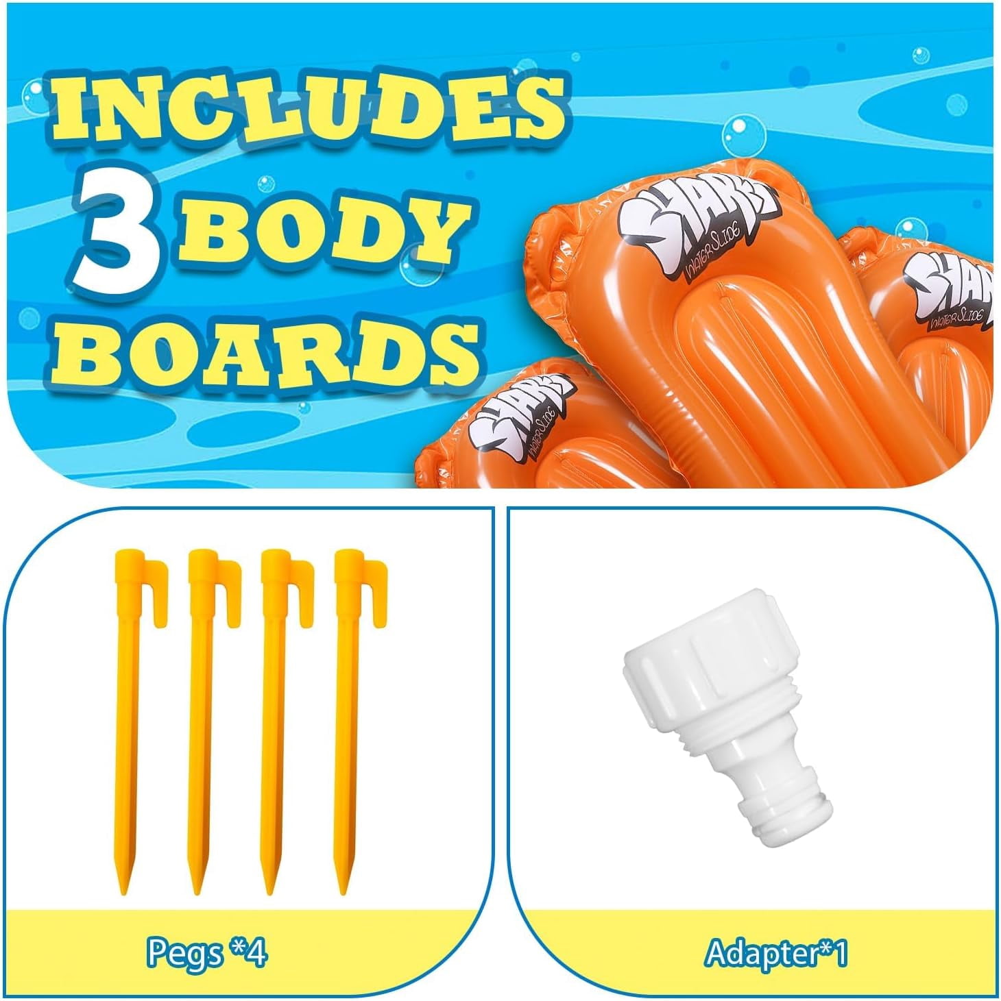 Slip Water Slide, 17ftx3 Lane Slip Water Slide for Kids Backyard Lawn,Summer Water Toys Outdoor Sprinkler with 3 Sliding Racing Lanes and 3 Inflatable Bodyboards